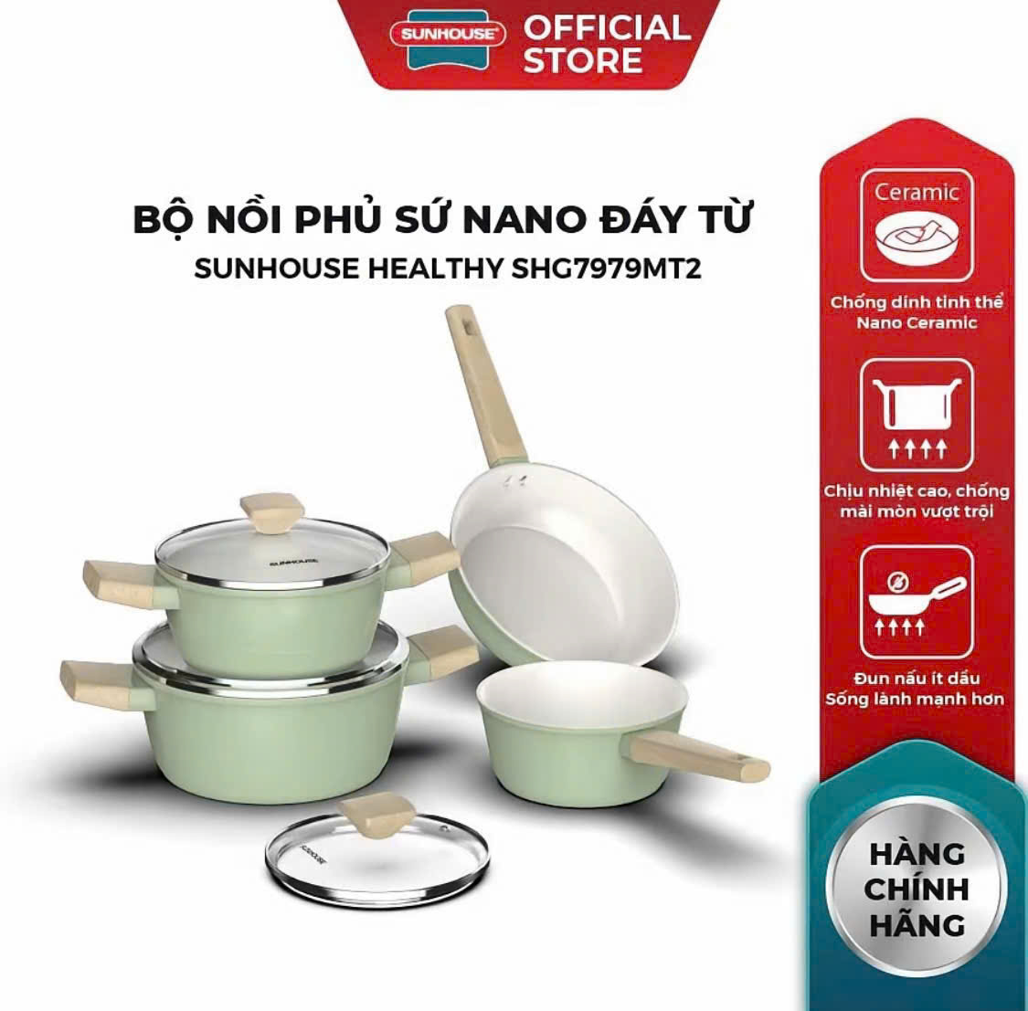 BỘ NỒI PHỦ SỨ NANO ĐÁY TỪ SUNHOUSE