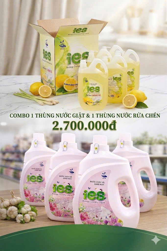 Combo 01 Thùng Nước Giặt - 01 Thùng Nước Rửa Chén IES