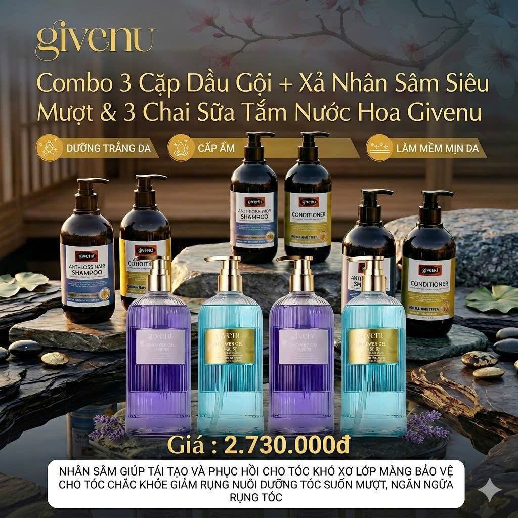 Combo Dầu Gội Xả - Sữa Tắm Nước Hoa GIVENU - 03 Cặp