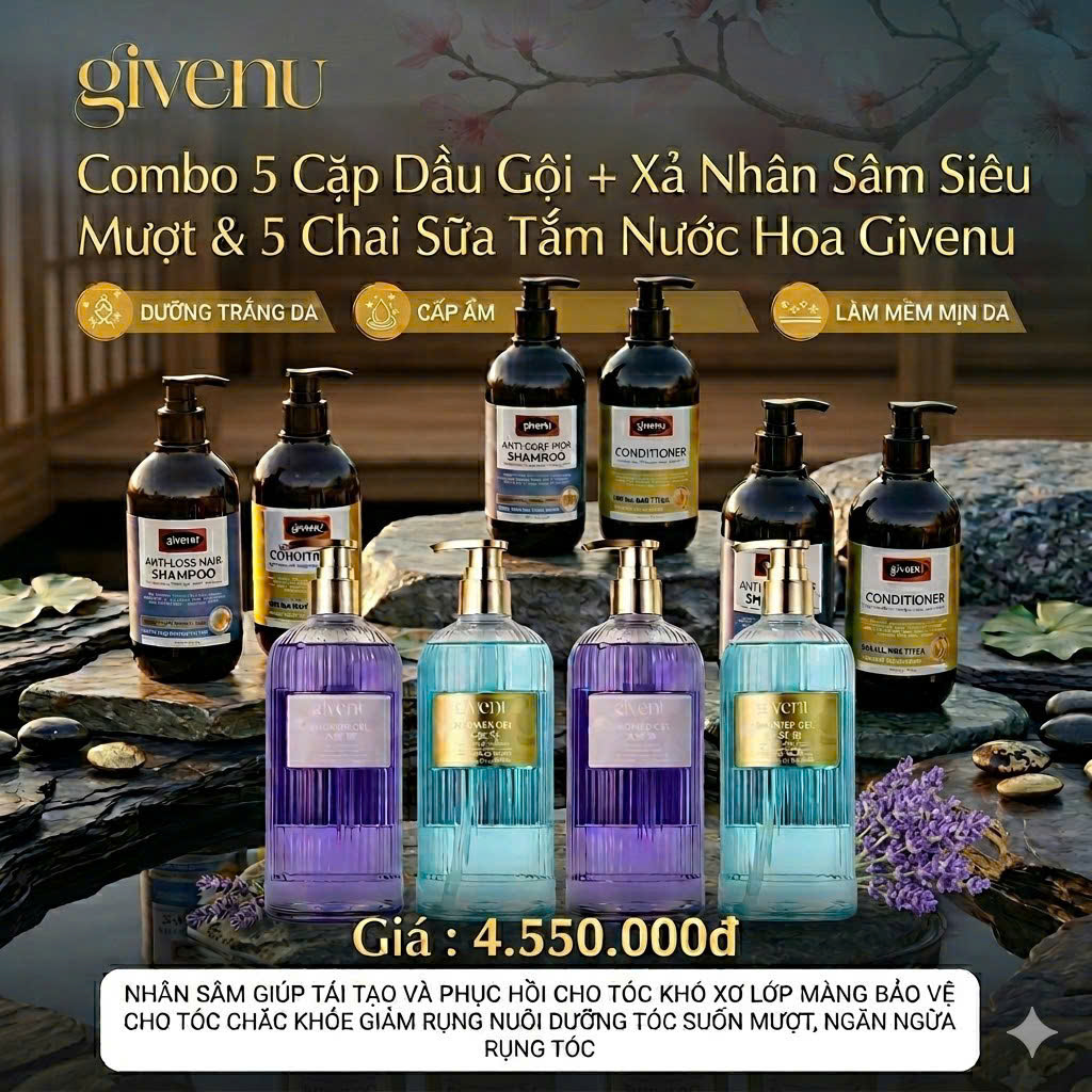 Combo Dầu Gội Xả - Sữa Tắm Nước Hoa GIVENU - 05 Cặp